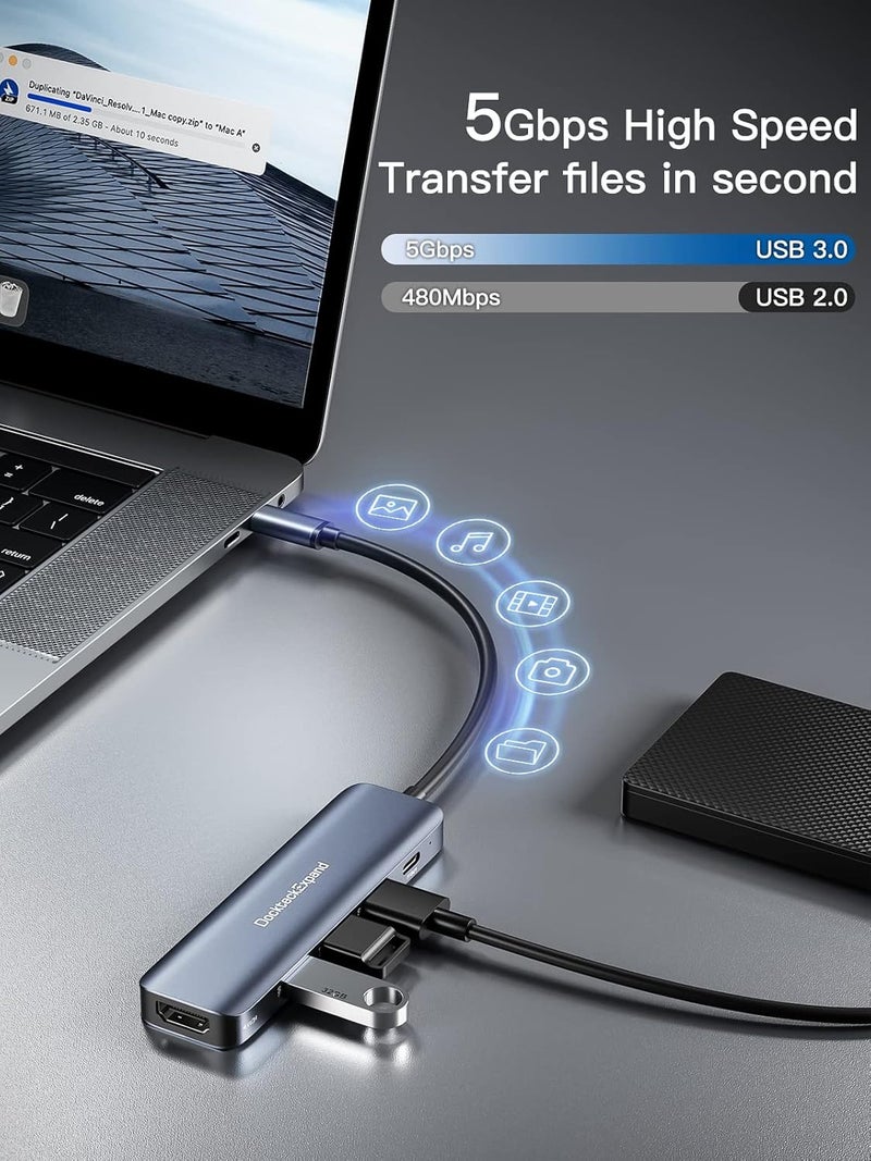 DockteckExpand USB C HUB, USB-C Multiport Adapter 5 in 1 with 4K HDMI, 100W Power Delivery, 3 USB 3.0 Data Ports for MacBook Pro/Air, iPad Pro/Air/Mini 6 and More - Image 5
